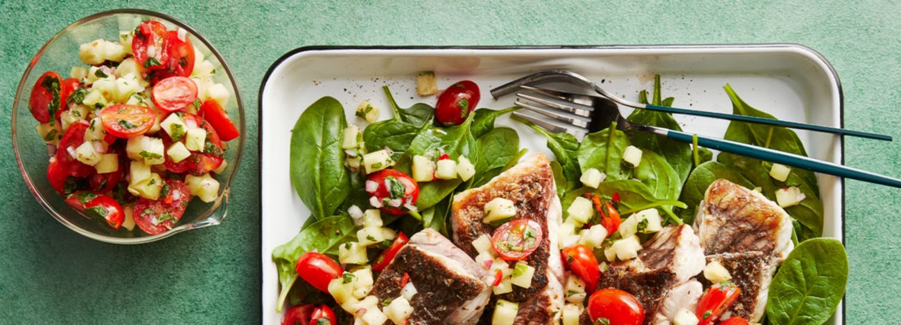 Spring barramundi with pineapple salad
